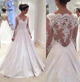 Elegant A-line V Neck Long Sleeves Wedding Dress With Appliques KPW0022