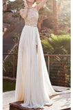 A-line Halter High Neck Lace Ivory Beach Wedding Dress,Prom Dresses KPW0021