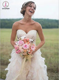 Spaghetti Straps White Lace Chiffon Beach Wedding Gowns KPW0017
