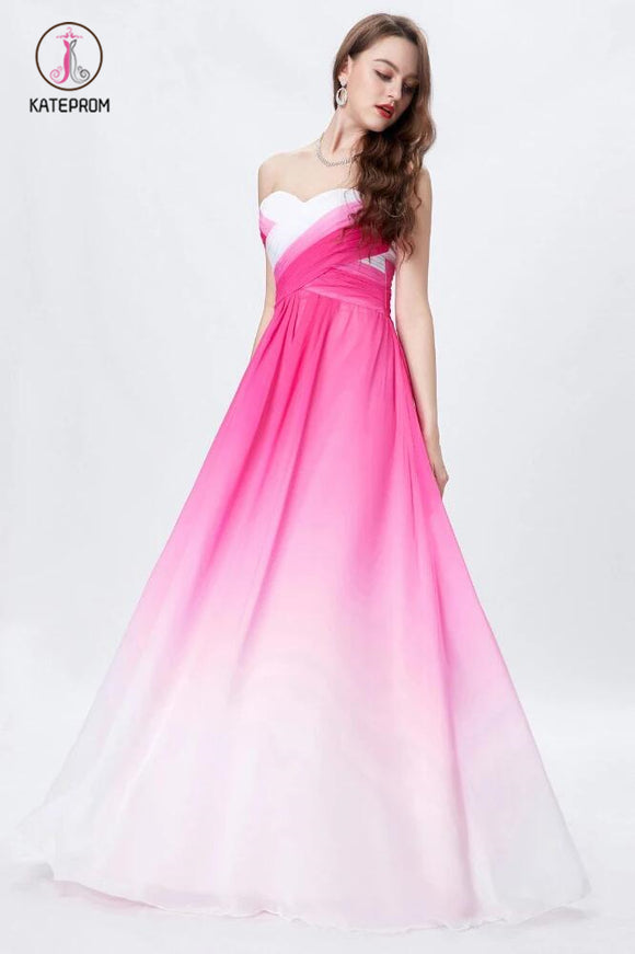 Hot Pink Ombre A-line Sweetheart Strapless Chiffon Floor Length Brides kateprom Hot Pink Ombre A-line Sweetheart Strapless Chiffon Floor Length Brides kateprom
