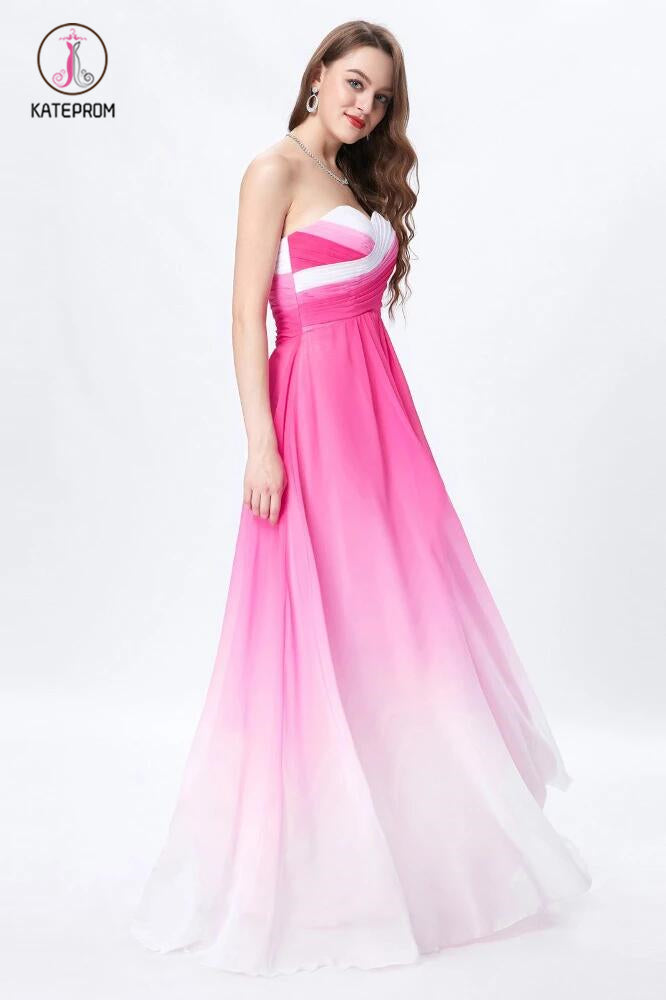 Hot Pink Ombre A-line Sweetheart Strapless Chiffon Floor Length Brides kateprom Hot Pink Ombre A-line Sweetheart Strapless Chiffon Floor Length Brides kateprom