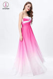 Hot Pink Ombre A-line Sweetheart Strapless Chiffon Floor Length Bridesmaid Dress KPB0089