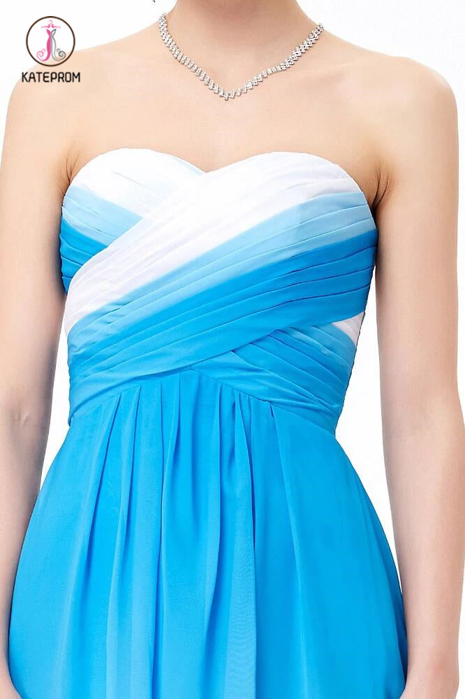 Blue Ombre A-line Sweetheart Pleats Floor Length Bridesmaid Dress,Prom   kateprom