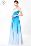 Blue Ombre A-line Sweetheart Pleats Floor Length Bridesmaid Dress,Prom Dress KPB0090