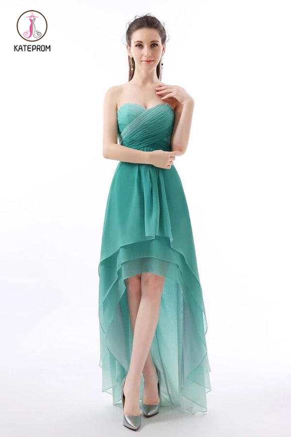 Unique Jade Ombre High-Low Sweetheart Chiffon Bridesmaid Dress with Pl kateprom Unique Jade Ombre High-Low Sweetheart Chiffon Bridesmaid Dress with Pl kateprom