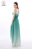 Unique Jade Ombre High-Low Sweetheart Chiffon Bridesmaid Dress with Pleats KPB0091