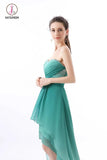 Unique Jade Ombre High-Low Sweetheart Chiffon Bridesmaid Dress with Pleats KPB0091