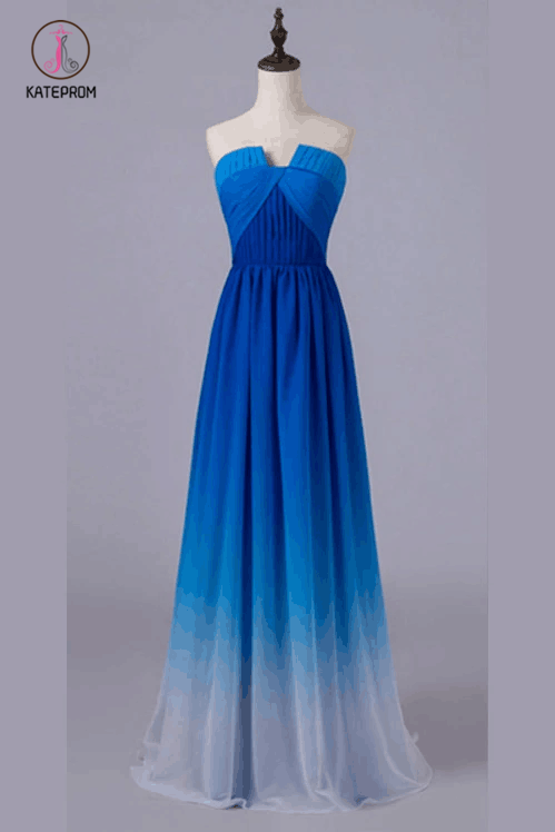 Royal Blue Gradient Ombre Notched Neck Long Chiffon Prom Dresses,Forma kateprom Royal Blue Gradient Ombre Notched Neck Long Chiffon Prom Dresses,Forma kateprom