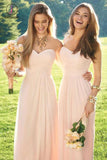 A-line Blush Pink Sweetheart Chiffon Floor-length Bridesmaid Dress with Pleats KPB0096