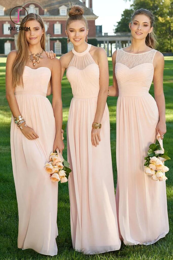 Different Styles Chiffon Blush Pink Formal Floor-Length Cheap Bridesmaid Dresses KPB0097