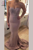 Spaghetti Straps Sweetheart Mermaid Bridesmaid Dress with Lace Appliques KPB0101