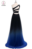 Ombre A Line One Shoulder Beading Chiffon Prom Dress,Gradient Formal Dress KPB0103