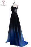 Ombre A Line One Shoulder Beading Chiffon Prom Dress,Gradient Formal Dress KPB0103
