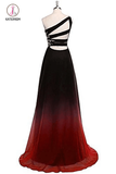 Gradient One Shoulder Chiffon Evening Dress,Ombre Prom Dresses with Beads KPB0104