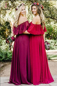 Long Off-the-shoulder Chiffon Bridesmaid Dress,Charming Bridesmaid Dresses KPB0105