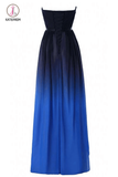 Blue Ombre Strapless Prom Dress with Belt,Gradient Chiffon Bridesmaid Dress KPB0107
