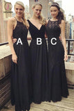 Simple Multi Style Floor Length Black Bridesmaid Dress with Lace Beading KPB0115