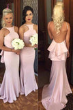 Mermaid Sleeveless Brush Train Bridesmaid Dresses, Simple Trumpet Prom Dress KPB0121