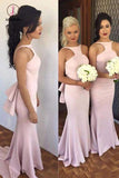Mermaid Sleeveless Brush Train Bridesmaid Dresses, Simple Trumpet Prom Dress KPB0121