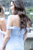 Elegant Off the Shoulder Long Chiffon Bridesmaid Dress with Side Slit, Split Bridesmaid Dress KPB0128