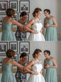 Long Chiffon Wedding Party Dresses with Pleats V Neck Vestido de la dama de KPB0131