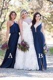 Floor Length Navy Blue Bridesmaid Dress, Mismatched Long Bridesmaid Dresses KPB0139
