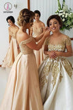 Elegant A Line Off the Shoulder Sweep Train Bridesmaid Dresses with Beading KPB0142