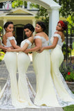 Long Off Shoulder Lace Bridesmaid Dress, Sexy Mermaid Bridesmaid Dress KPB0150