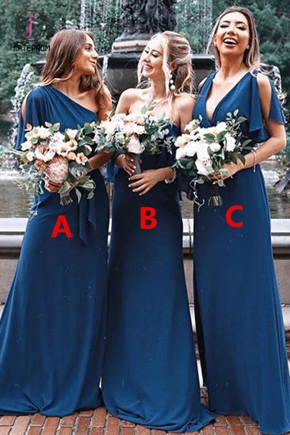 Mismatched Chiffon A-Line Simple Floor-Length Bridesmaid Dress, Cheap Bridesmaid Dress KPB0151