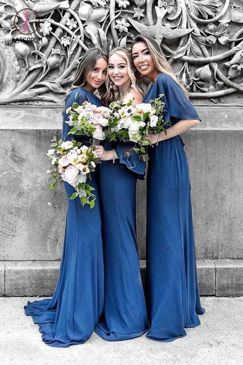 kb bridesmaid dresses Mismatched Chiffon A-Line Simple Floor-Length Bridesmaid Dress, Cheap –  kateprom