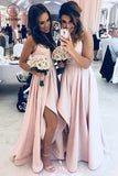 A-Line Spaghetti Straps Asymmetrical Light Pink Bridesmaid Dress, Unique Bridesmaid Dress KPB0156