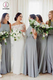 Floor Length Sleeveless Chiffon Long Bridesmaid Dress, Silver Bridesmaid Dresses Long KPB0162