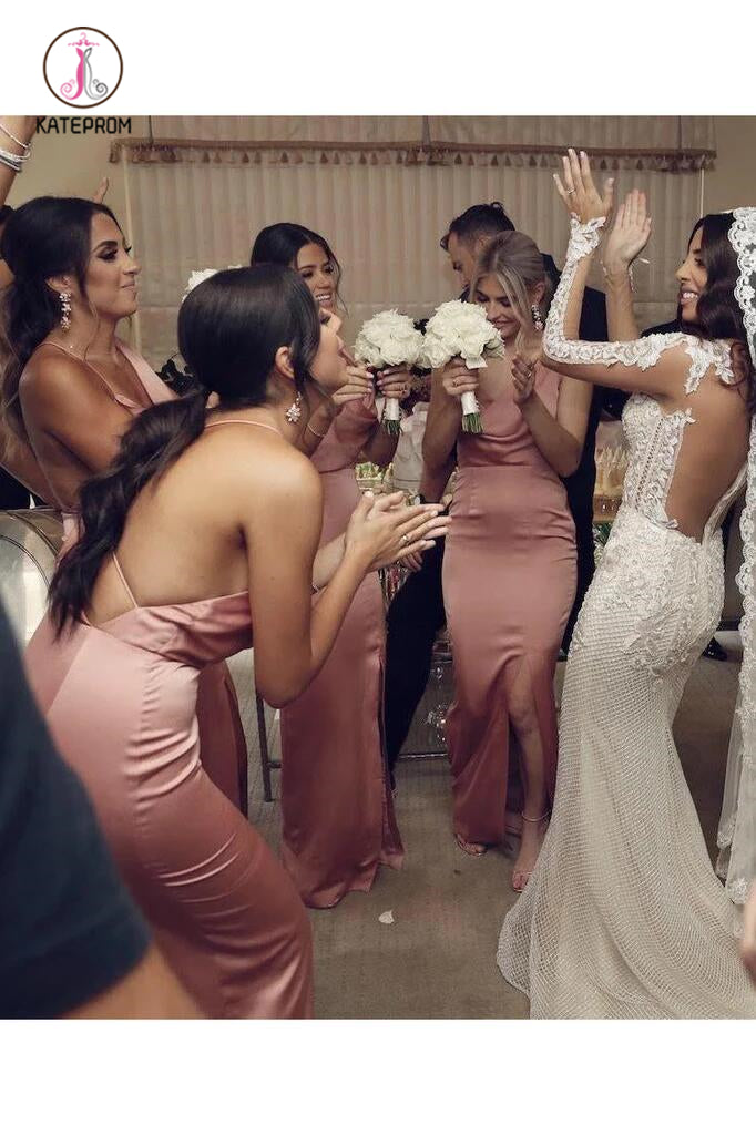 Charming Cowl Neck Split Long Bridesmaid Dresses, Floor Length Sexy Br –  kateprom