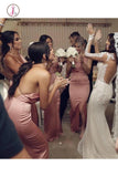 Charming Cowl Neck Split Long Bridesmaid Dresses, Floor Length Sexy Bridesmaid Gown KPB0163