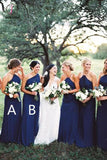 Royal Blue Long Chiffon Bridesmaid Dress, Simple A Line Sleeveless Bridesmaid Gown KPB0164