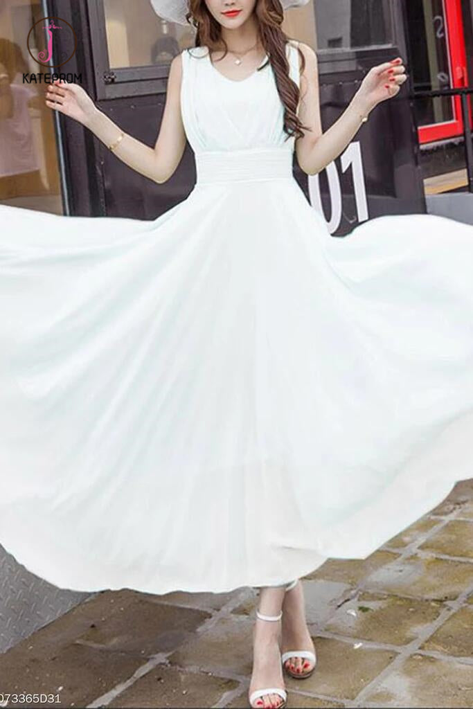 Peach Summer V-Neck Plain Chiffon Maxi Dress, Cheap Flowy Long Bridesm –  kateprom