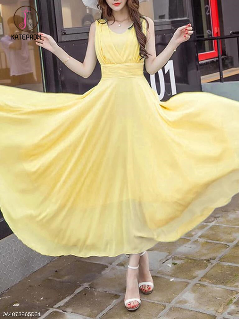 white christmas dresses Peach Summer V-Neck Plain Chiffon Maxi Dress, Cheap Flowy Long Bridesm –  kateprom
