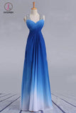 Elegant Beading Straps Cross Back Gradient Blue Ombre Prom Dress, Long Bridesmaid Dress KPB0180