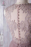 Dark Mauve Tulle Prom Dress Neck Maxi Dress A-Line Party Dress Illusion Evening Dress KPB0181