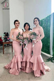 New Style Off the Shoulder Long Sleeve Memaid Bridesmaid Dress with Ruffles KPB0183