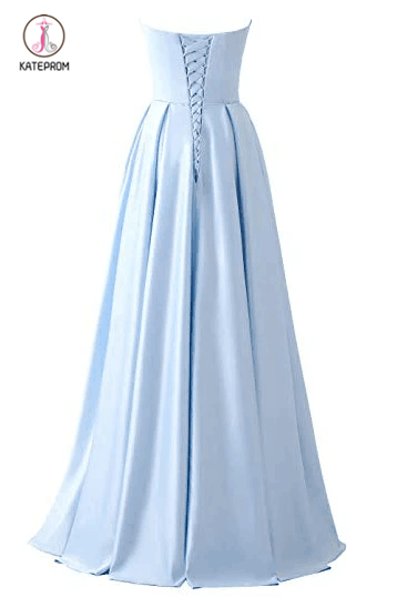 Royal Blue Strapless Bridesmaid Dress with Pockets, A Line Satin Prom –  kateprom