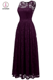 Purple Sleeveless Lace Bridesmaid Dresses, Floor Length Lace Prom Dresses KPB0187