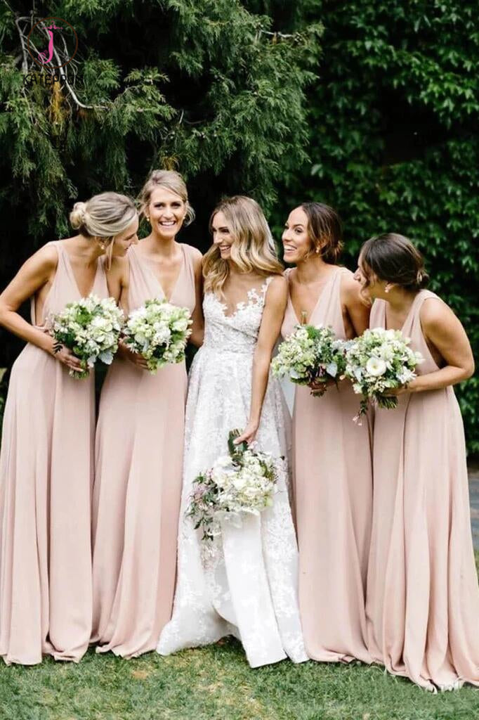 Simple V Neck Light Pink Bridesmaid Dresses Cheap Long Chiffon Maxi Dr kateprom Simple V Neck Light Pink Bridesmaid Dresses Cheap Long Chiffon Maxi Dr kateprom