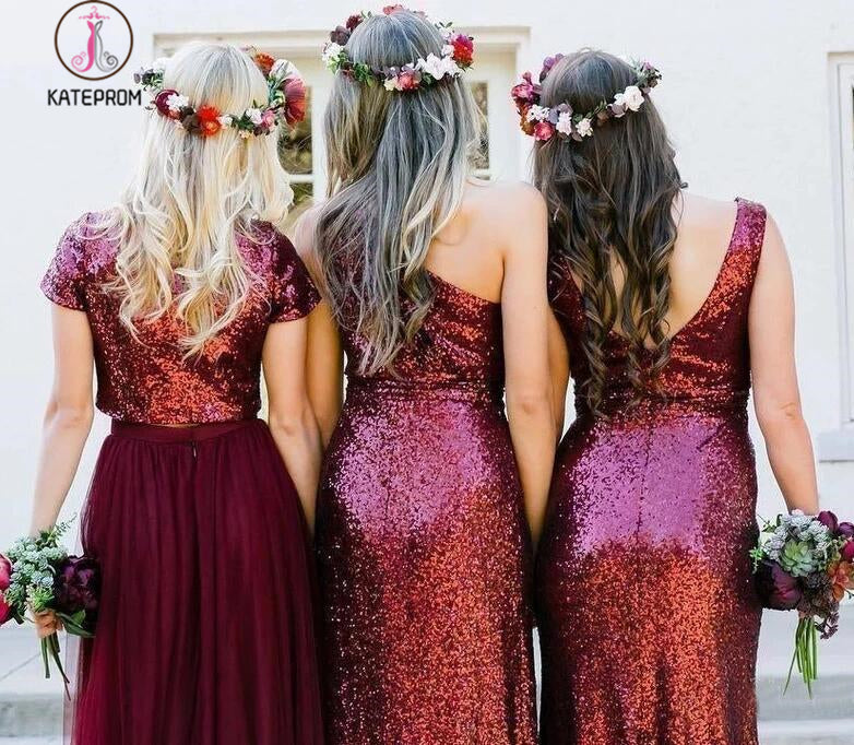 Shiny Burgundy Sequins Bridesmaid Dresses Long Mismatched Bridesmaid D kateprom Shiny Burgundy Sequins Bridesmaid Dresses Long Mismatched Bridesmaid D kateprom