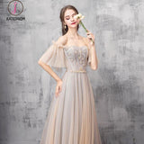 Elegant Off Shoulder Floor Length Tulle Prom Dress, Bridesmaid Dresses KPB0194