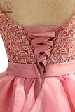 Scoop Above-knee Pink Chiffon Homecoming Dresses With Lace Ruched KPH0129