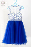 Royal Blue Tulle Sleeveless Homecoming/Prom Dresses With Beading KPH0130