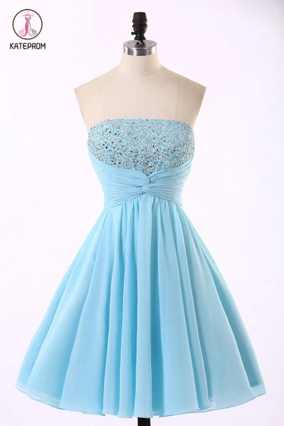 Sleeveless Blue Chiffon Beading Short Homecoming/Prom Dresses KPH0131