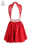 Glamorous High Neck Satin Short Homecoming/Prom Dresses With Beading KPH0132