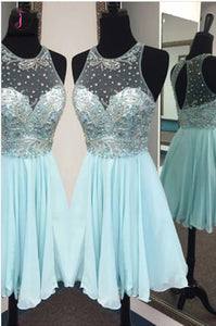 Cheap Light Blue Beaded Sleeveless Chiffon Homecoming Dresses,Juniors Homecoming Dresses KPH0145